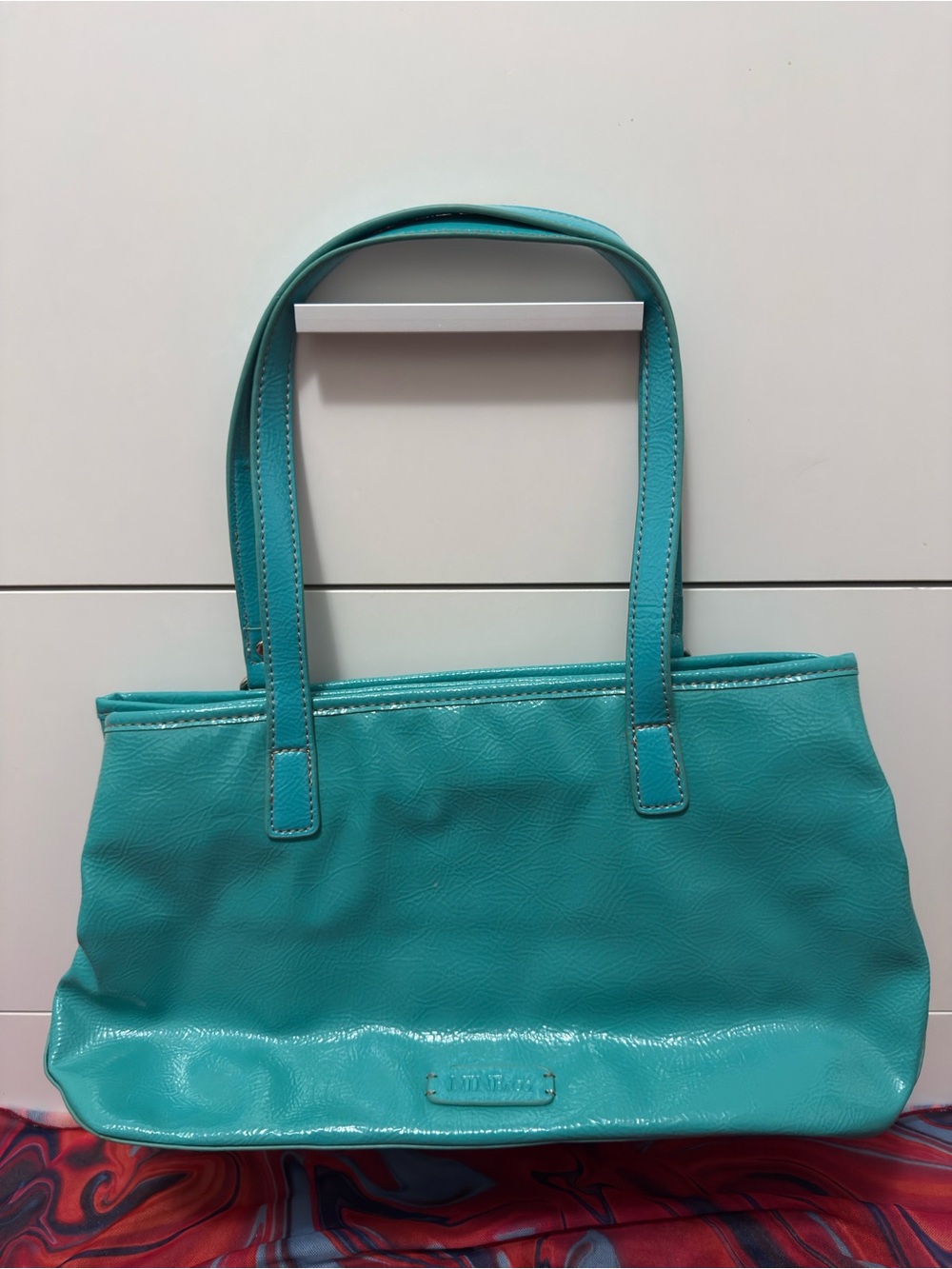 Vintage Y2K Nine & Co Electric Aqua Teal Patent Leather Satchel Tote